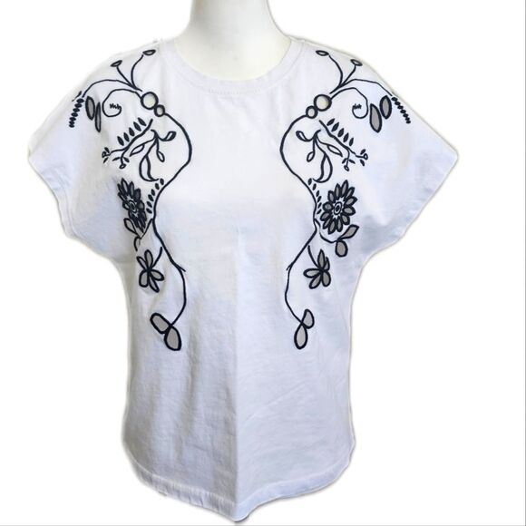 5/$55 Zara Women's Short Sleeve Flower Eyelet Embroidery Cut-Out Shirt, M - Picture 1 of 7